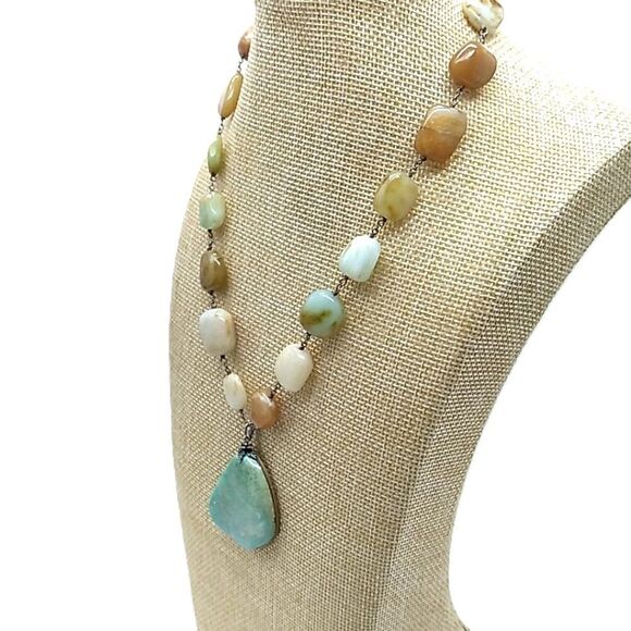 Artisan Tumbled Amazonite Square Beads on Wire Choker Necklace - Picture 4 of 16